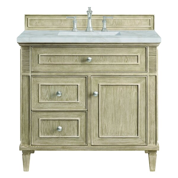 James Martin Vanities 36'' Single Vanity, Whitewashed Oak w/ 3 CM Victorian Silver Quartz Top 424-V36-WWO-3VSL - main